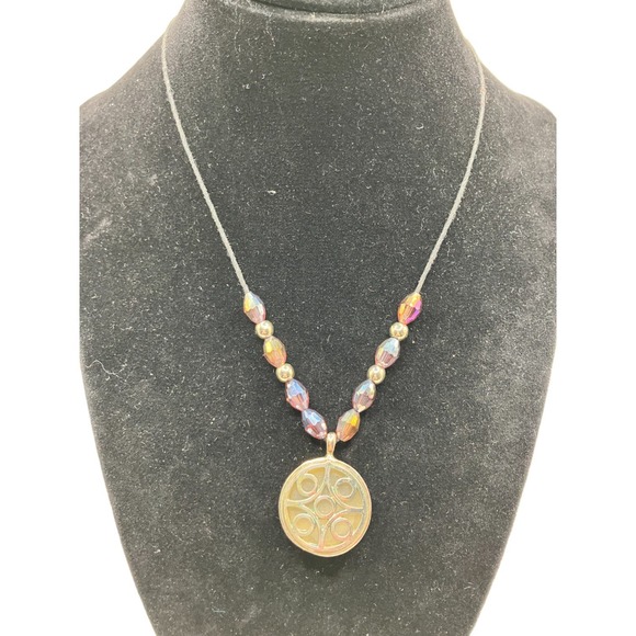 Reversible Metal Circles Pendant Purple Beaded Necklace! - Picture 8 of 15